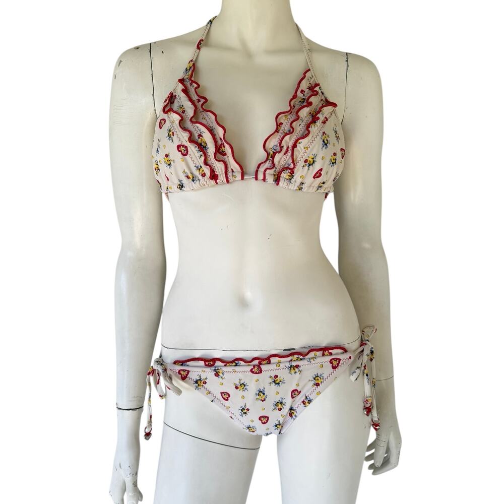 Betsey Johnson Floral & Hearts Bikini Set sz S